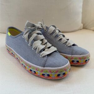 Keds light blue Canvas Sneakers with Colorful Woven Platform